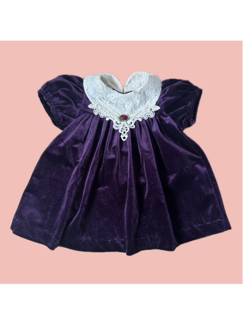 Vintage Goth Baby Velvet Dress 18M Purple Lace Collar Moody Cottagecore